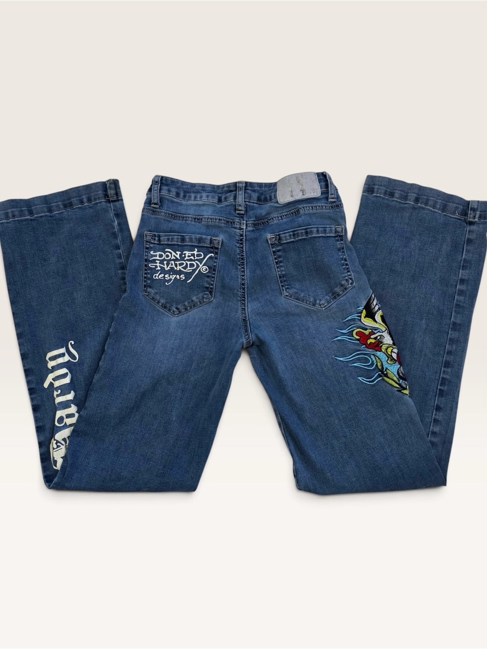 Ed Hardy Brave Hearts Wide Leg Embroidered Jeans Size 24
